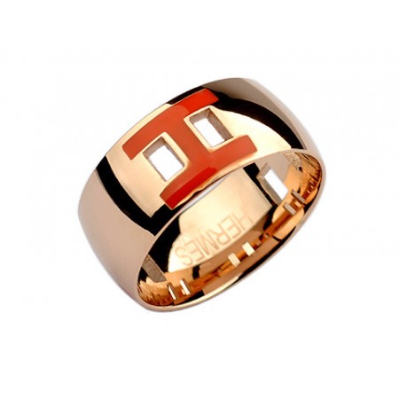 Shop For Hermes Enamel H Ring In 18kt Pink Gold With Red